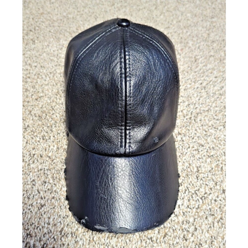 WYETH Faux Leather Hailey Baseball Hat/Cap, Hook/Loop Adjustable, Black, Used